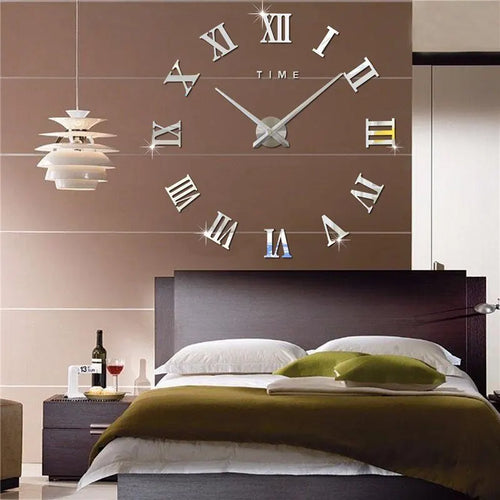 Large round Mirror Wall Clock DIY Self Adhesive Wall Clock