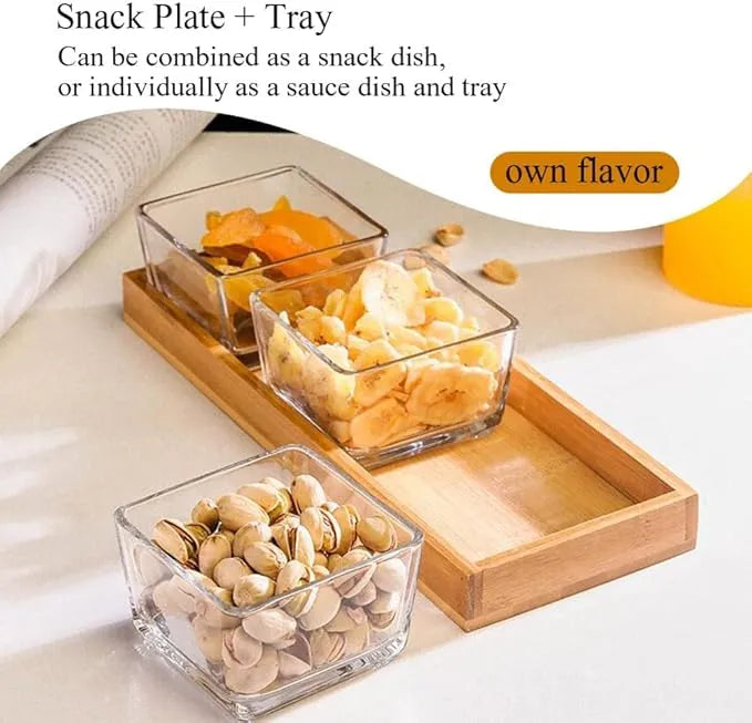 3-pc Square Storage Jar Set with Wooden Tray
